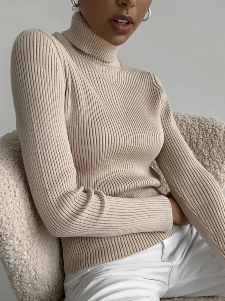 Women's Slim Fit Turtleneck Sweater – Soft Knitted Pullover for Fall/Winter