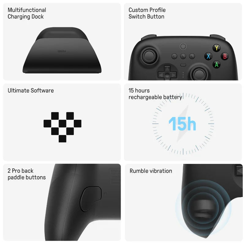 8BitDo Ultimate 2.4G Controller Hall Joystick with Charging Dock For PC, Windows 10, 11, Steam, Android, Apple Wireless Gamepad