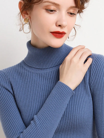 Women's Slim Fit Turtleneck Sweater – Soft Knitted Pullover for Fall/Winter