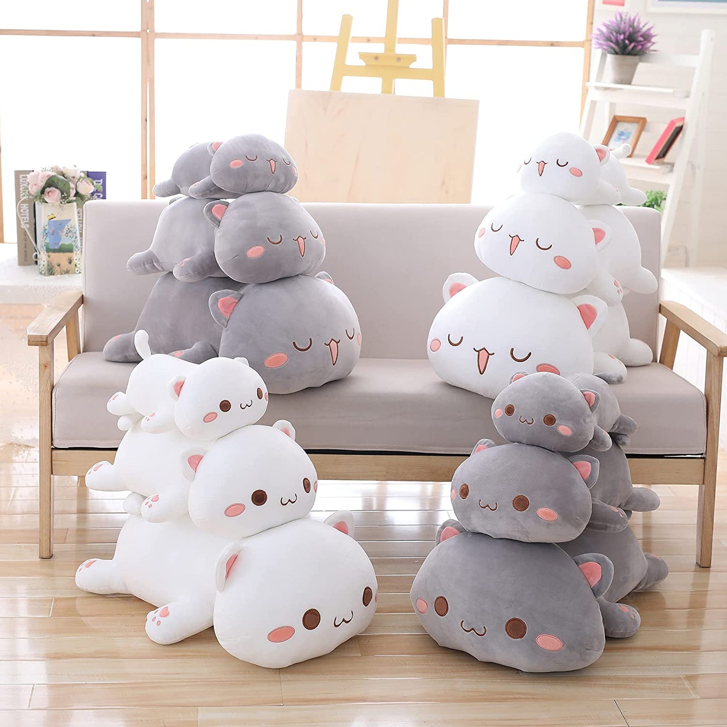 Cute Kitten Plush Toy Stuffed Animal Pet Kitty Soft Anime Cat Plush Pillow for Kids (Gray A, 12")