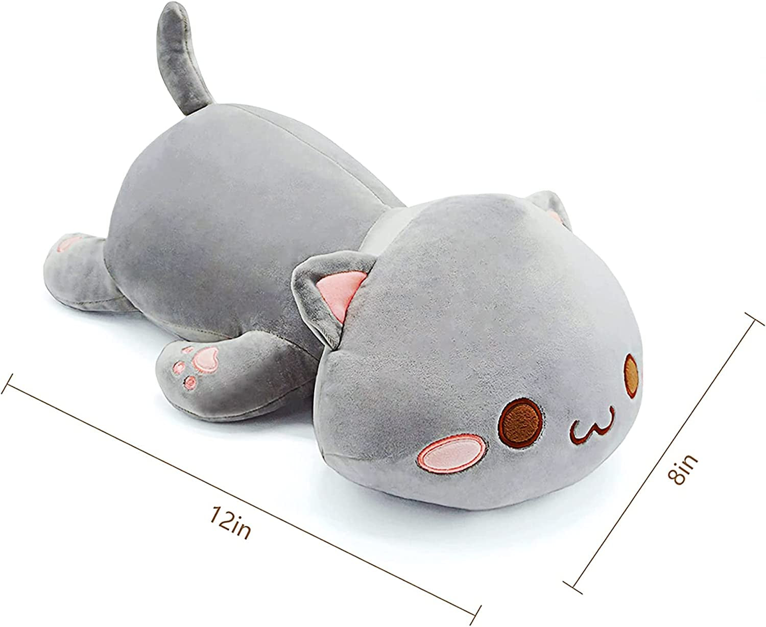 Cute Kitten Plush Toy Stuffed Animal Pet Kitty Soft Anime Cat Plush Pillow for Kids (Gray A, 12")