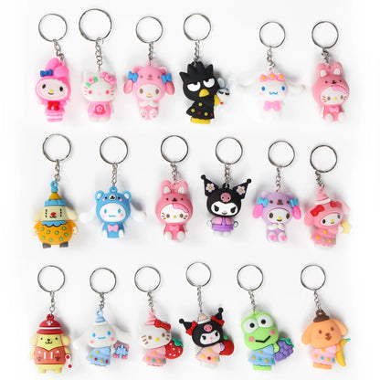 24Pcs/Set Kawaii Sanrio Anime Figures Keychain Pendant Kuromi Cinnamoroll Hello Kitty Action Figures Keychain for Kids Toy Gifts