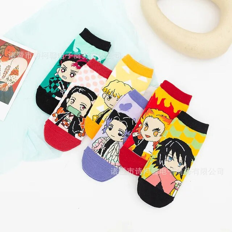 6 Pairs/Set Demon Slayer Anime Socks Autumn Winter Short Boat Socks Parent Child Cotton Personalized Socks