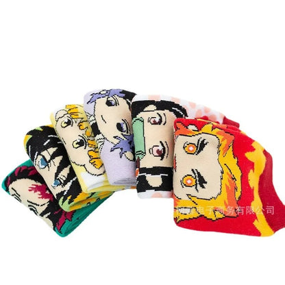 6 Pairs/Set Demon Slayer Anime Socks Autumn Winter Short Boat Socks Parent Child Cotton Personalized Socks