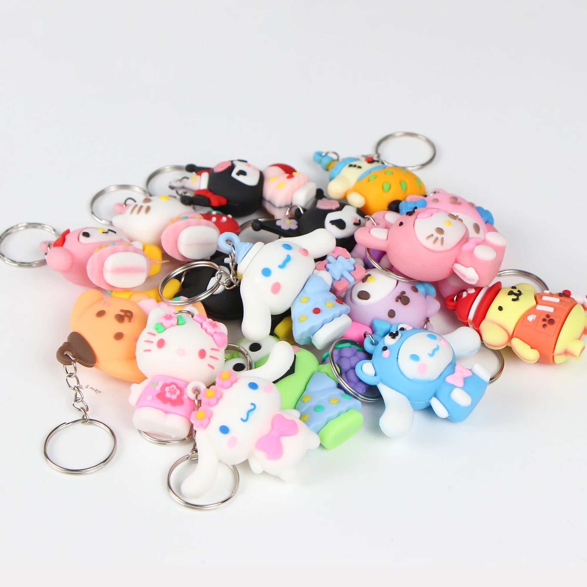 24Pcs/Set Kawaii Sanrio Anime Figures Keychain Pendant Kuromi Cinnamoroll Hello Kitty Action Figures Keychain for Kids Toy Gifts