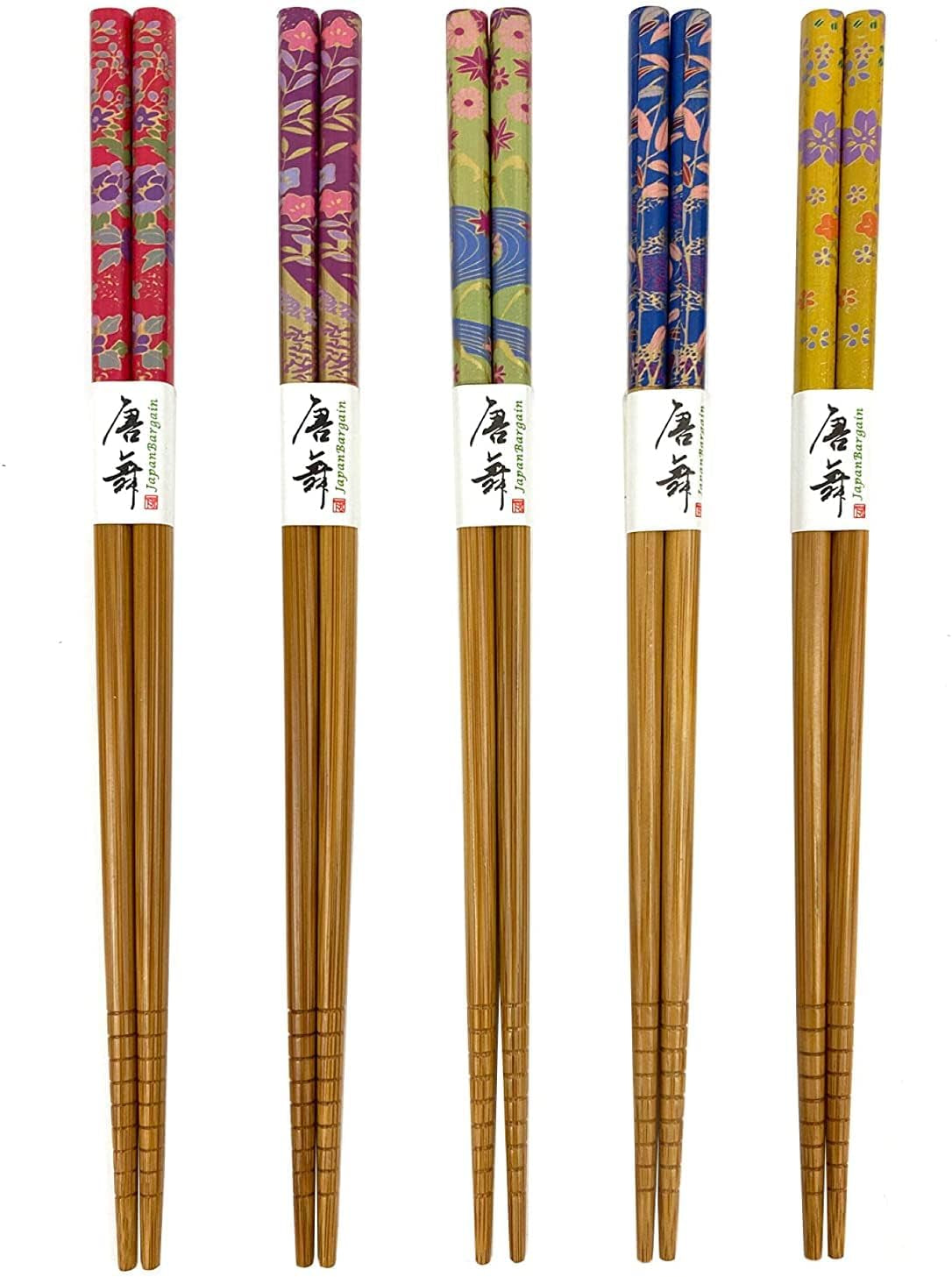 3648, Bamboo Chopsticks Set Reusable Japanese Chinese Korean Wood Chop Sticks Hair Sticks, Dishwasher Safe, 5 Pair Gift Set, 9-Inch