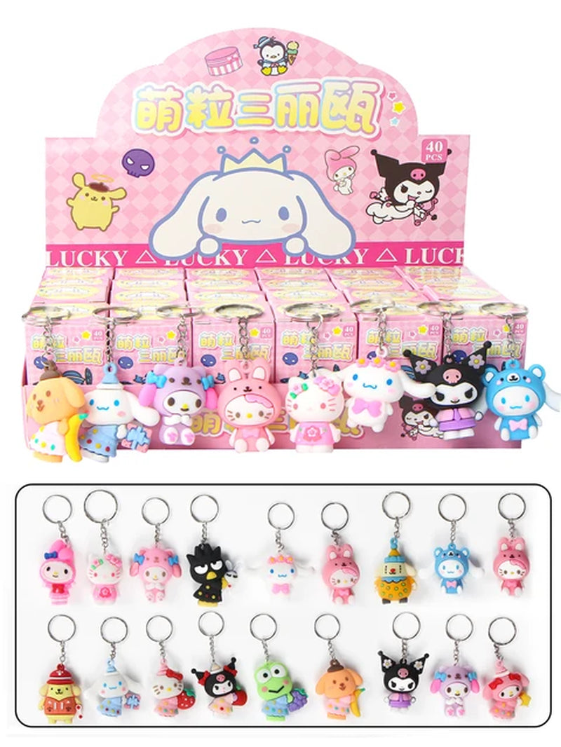 24Pcs/Set Kawaii Sanrio Anime Figures Keychain Pendant Kuromi Cinnamoroll Hello Kitty Action Figures Keychain for Kids Toy Gifts