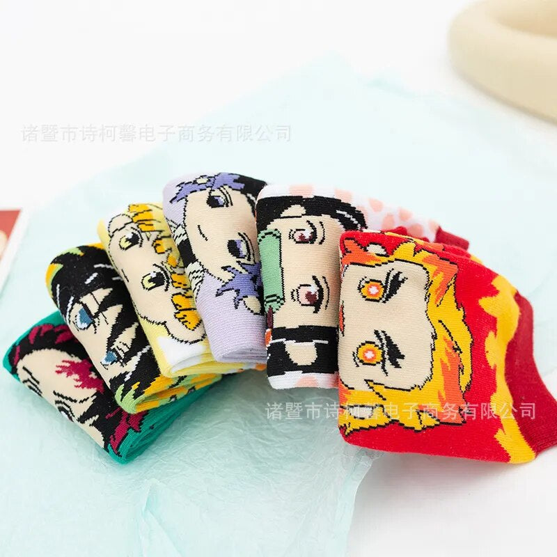 6 Pairs/Set Demon Slayer Anime Socks Autumn Winter Short Boat Socks Parent Child Cotton Personalized Socks