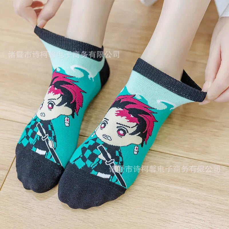 6 Pairs/Set Demon Slayer Anime Socks Autumn Winter Short Boat Socks Parent Child Cotton Personalized Socks