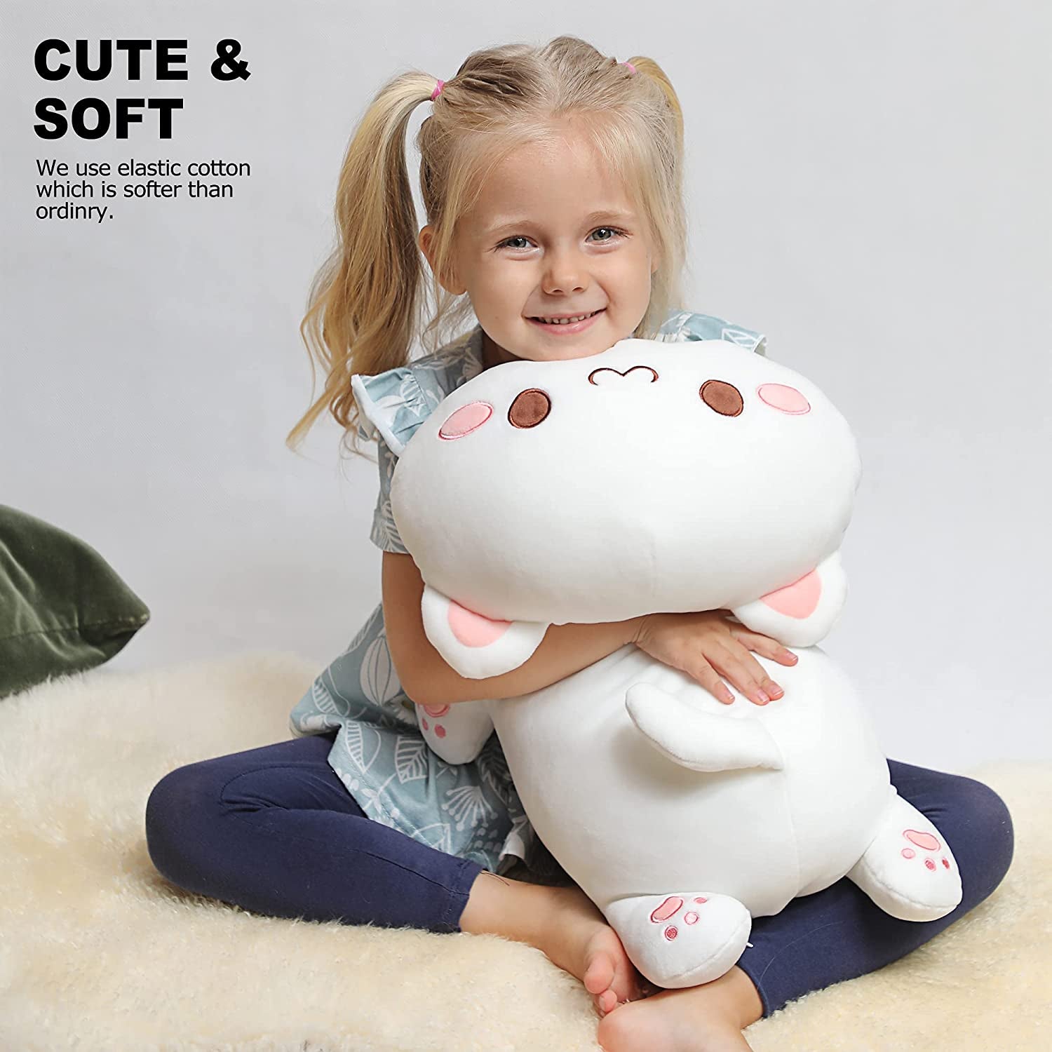 Cute Kitten Plush Toy Stuffed Animal Pet Kitty Soft Anime Cat Plush Pillow for Kids (White A, 20")