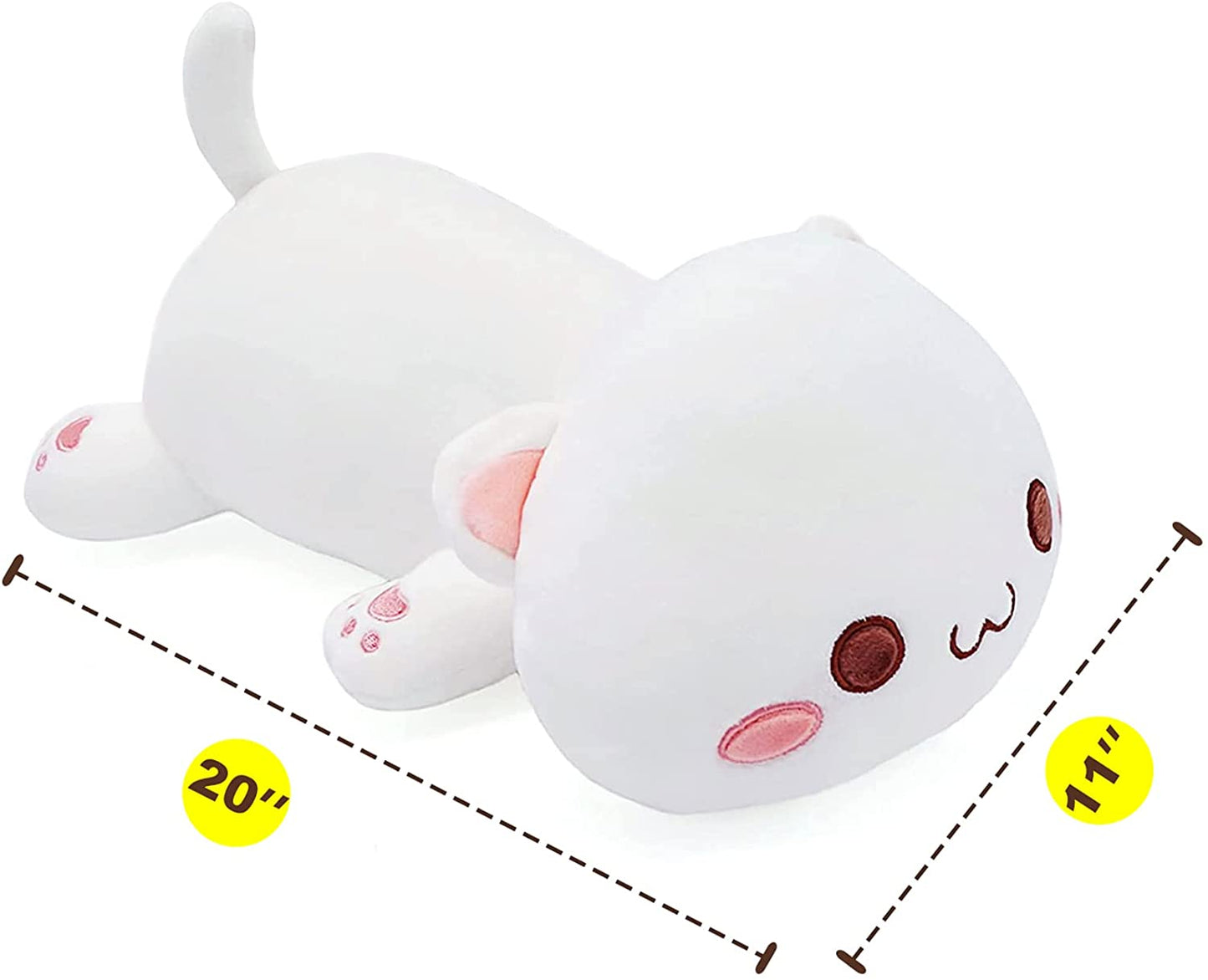 Cute Kitten Plush Toy Stuffed Animal Pet Kitty Soft Anime Cat Plush Pillow for Kids (White A, 20")